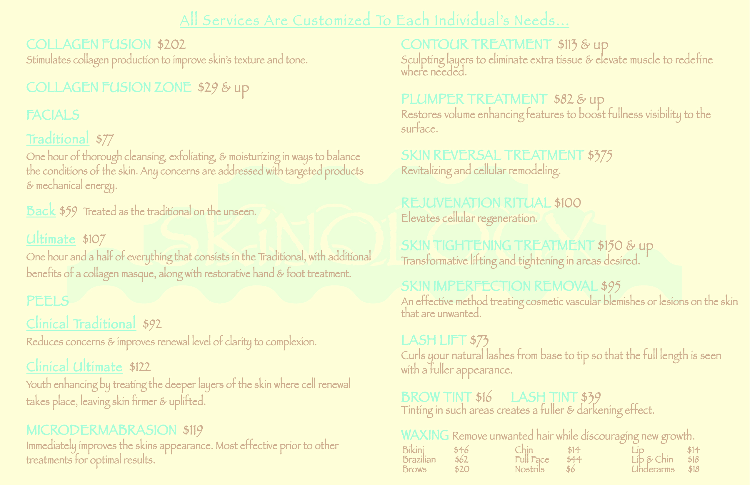 Skinology Services Menu 2026